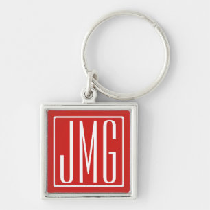 Porte-clés 3 Initiales Monogramme Rouge & Blanc (ou couleur
