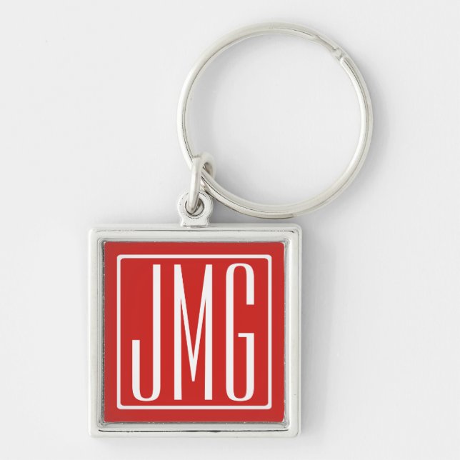 Porte-clés 3 Initiales Monogramme | Rouge & Blanc (ou couleur (Devant)