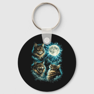 Porte-clés 3 Maine Coon Lune Hurlement Tête de Chat Drôle Gra