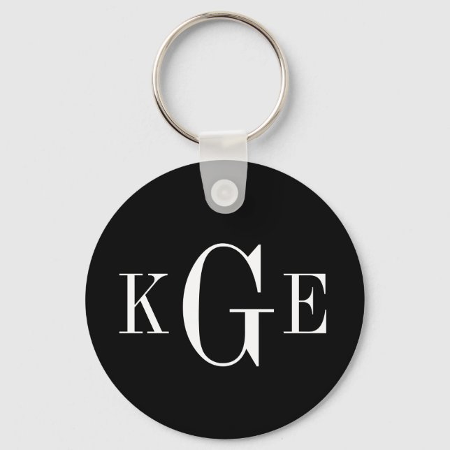 Porte-clés 3 monogramme initial noir blanc groomsmen clé fob (Recto)