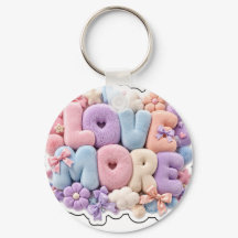 Porte-clés 3D en peluche pastel "AMOUR EN PLUS"