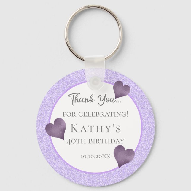 Porte-clés 40e Anniversaire Cadeau de fête de coeur pourpre P (Recto)