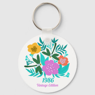 Porte-clés 40e anniversaire floral moderne élégant coloré