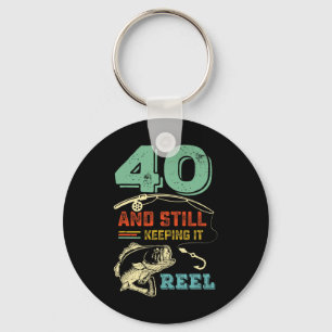 Porte-clés 40e anniversaire Pêche Turning 40 pêcheurs Mens Pu