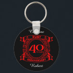 Porte-clés 40th wedding anniversary ruby crest<br><div class="desc">A romantic design to celebrate your 40th year of marriage. If you would like any help customizing this design please contact me, their is an ask this designer button, just below this text. This fortieth, 40 years wedding anniversary crest has the text ruby as that is the traditional gift for...</div>