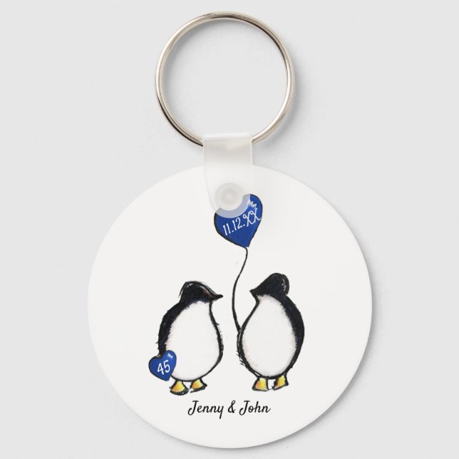 Porte-clés 45e saphir mariage anniversaire cadeau pingouin (Recto)