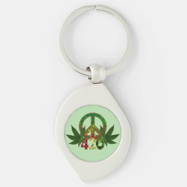 Porte-clés 4 20 Rasta Paix Herbe Verte (Devant)