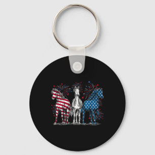 Porte-clés 4 juillet amoureux des chevaux rouge blanc et bleu