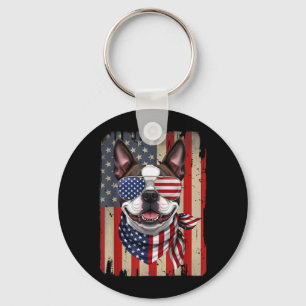 Porte-clés 4 juillet Boston Terrier Chien Aaamerican Drapeau