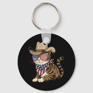 Porte-clés 4 juillet Chat Pour Drapeau Américain Cowboy Lover