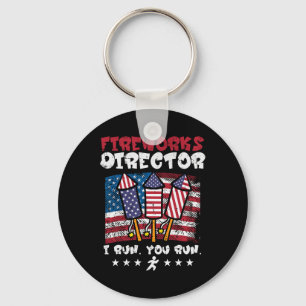 Porte-clés 4 juillet Feu d'artifice Directeur I Run Funny Us