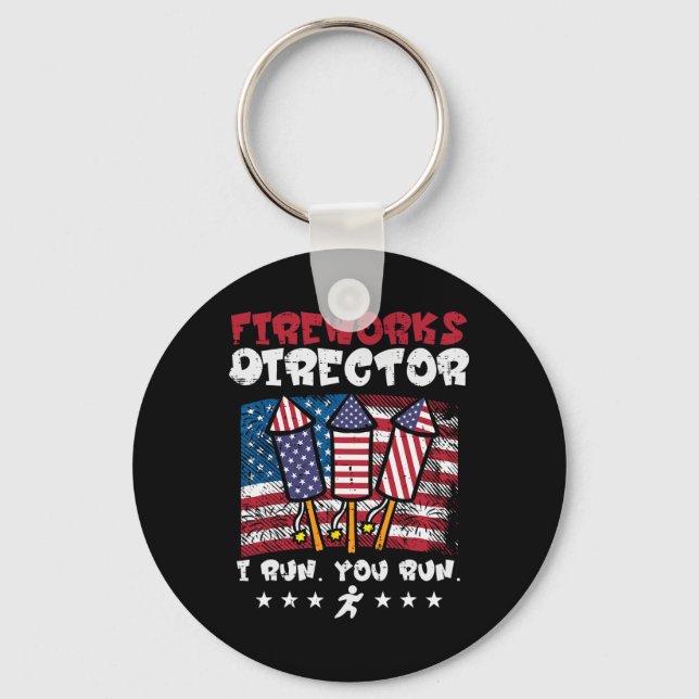 Porte-clés 4 juillet Feu d'artifice Directeur I Run Funny Us  (Recto)
