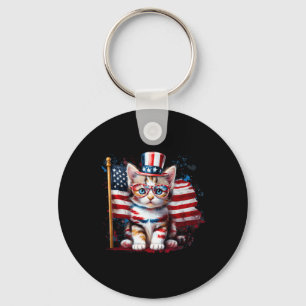 Porte-clés 4 juillet Kitty Chat Américain Drapeau Amérique Us
