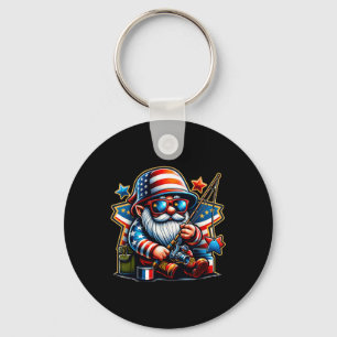 Porte-clés 4 juillet Pêche Gnome Patriotique Pêcheur Amoureux