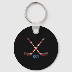 Porte-clés 4 juillet USA Drapeau Hockey Patriotique Hockey Lo
