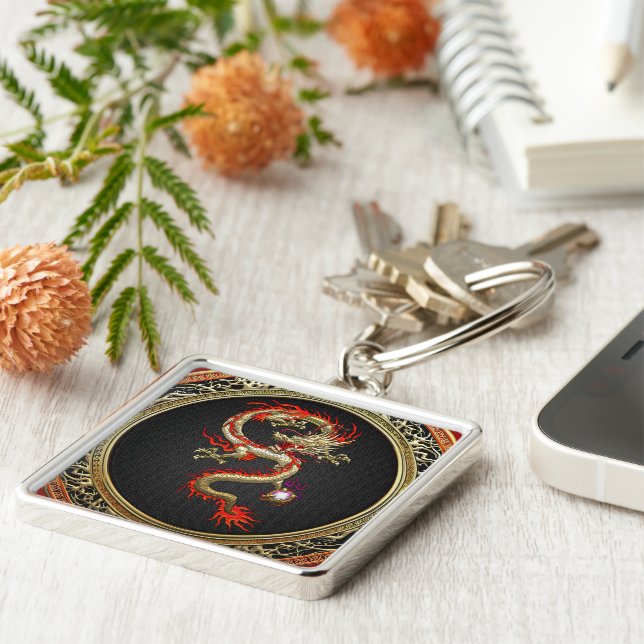 Porte-clés [500] Dragon chinois d'or Fucanglong (Côté)