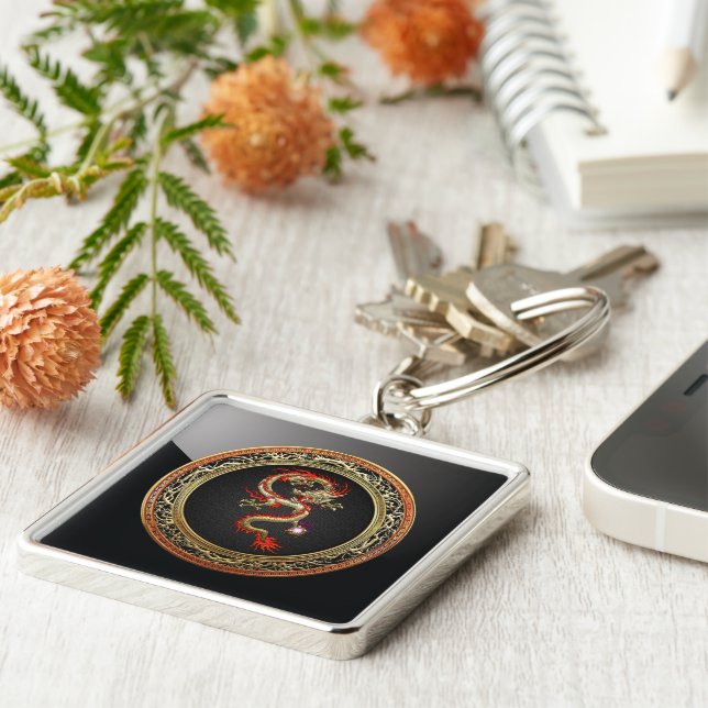 Porte-clés [500] Dragon chinois d'or Fucanglong (Côté)