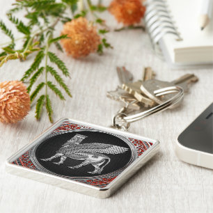 Porte-clés [500] Taureau ailé assyrien - Lamassu argenté