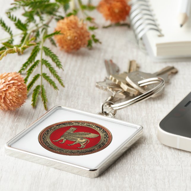 Porte-clés [500] Taureau ailé assyrien - Lamassu d'or (Côté)