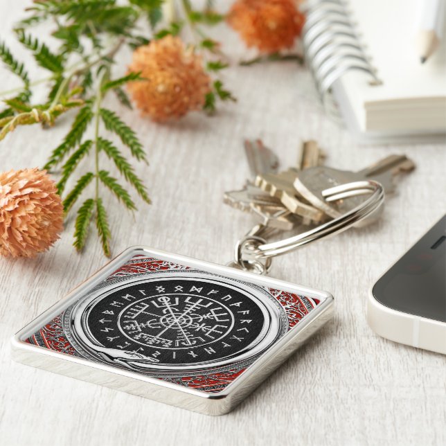 Porte-clés [500] Vegvisir - Viking Silver Magic Runic Compass (Côté)