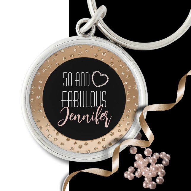 Porte-clés 50 et Fabulous Bling Fancy 50th Gold Black Blush (Créateur téléchargé)