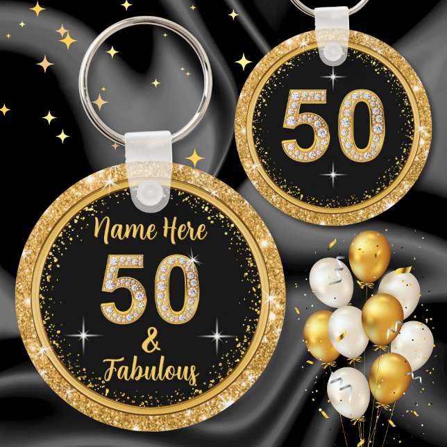 Porte-clés 50 et Fabulous Fêtes Favors, Personnalisé (Fifty & Fabulous. 50th birthday party favors for adults. Elegant 50th birthday favors, personalized.)