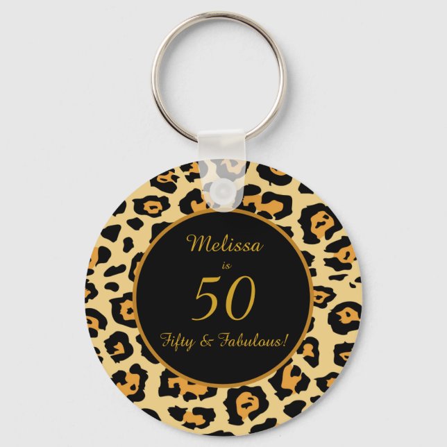 Porte-clés 50 & Fabulous Birthday Leopard Print Keychain (Recto)