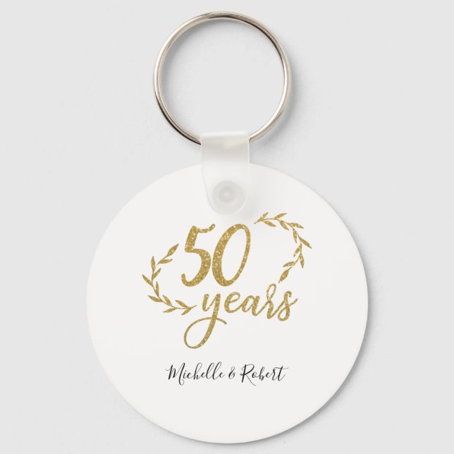 Porte-clés 50 years wedding anniversary gift gold glitter  (Recto)