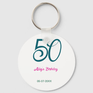 Porte-clés 50e anniversaire ajouter nom année turquoise rose