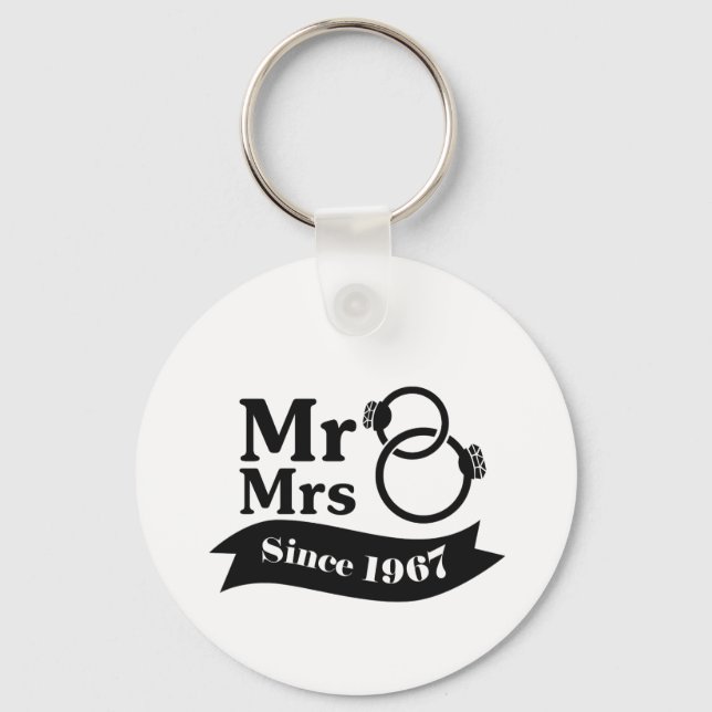 Porte-clés 50e Anniversaire Couples Cadeau Mr. Mrs. 1967 (Recto)