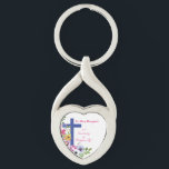 Porte-clés 50e anniversaire de la vie religieuse Porte - clé<br><div class="desc">Fleurs orange, lilas, rose et bleu avec des feuilles verts à côté d'une grande croix bleue, toutes blanches. Un très beau cadeau, souvenir, cadeau ou fête conçu pour féliciter une bonne soeur pour son 50e anniversaire de vie religieuse. Faites-lui savoir que vous lui souhaitez le meilleur et que son bon...</div>