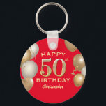 Porte-clés 50e Anniversaire des Ballons Rouge et Or<br><div class="desc">50e Anniversaire Rouge et or Ballons et Porte - clé Confetti. Pour plus de personnalisation,  cliquez sur le bouton "Customiser" et utilisez notre outil de conception pour modifier ce modèle.</div>
