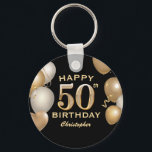 Porte-clés 50e fête d'anniversaire Ballons noirs et or<br><div class="desc">50e fête d'anniversaire Black and Gold Balloons et Porte - clé Confetti. Pour plus de personnalisation,  cliquez sur le bouton "Customiser" et utilisez notre outil de conception pour modifier ce modèle.</div>