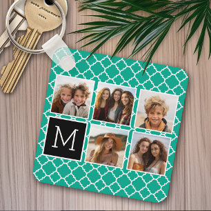 Porte-clés 5 Photo Collage Monogramme - Vert Emeraude et Noir
