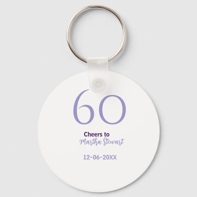Porte-clés 60 & joyeux anniversaire violet gras nom date styl (Recto)