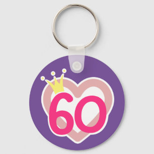 Porte-clés 60e Anniversaire Coeur princesse Couronne rose