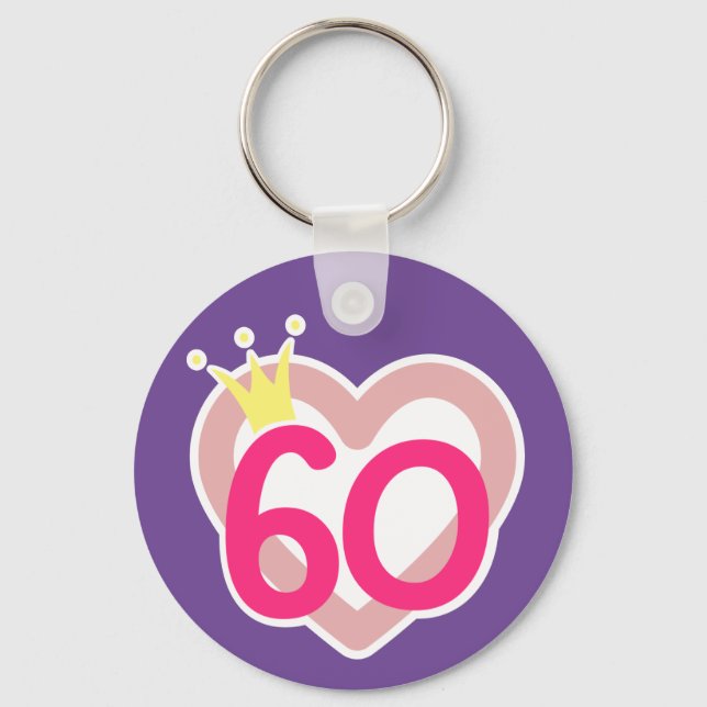 Porte-clés 60e Anniversaire Coeur princesse Couronne rose (Recto)