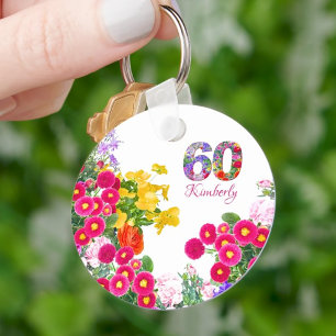Porte-clés 60e anniversaire fête bouquet floral porte - clé