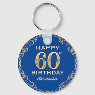 Porte-clés 60e anniversaire Parties scintillant bleue et or c