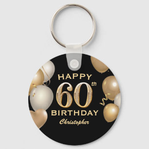 Porte-clés 60th Birthday Party Black and Gold Balloons