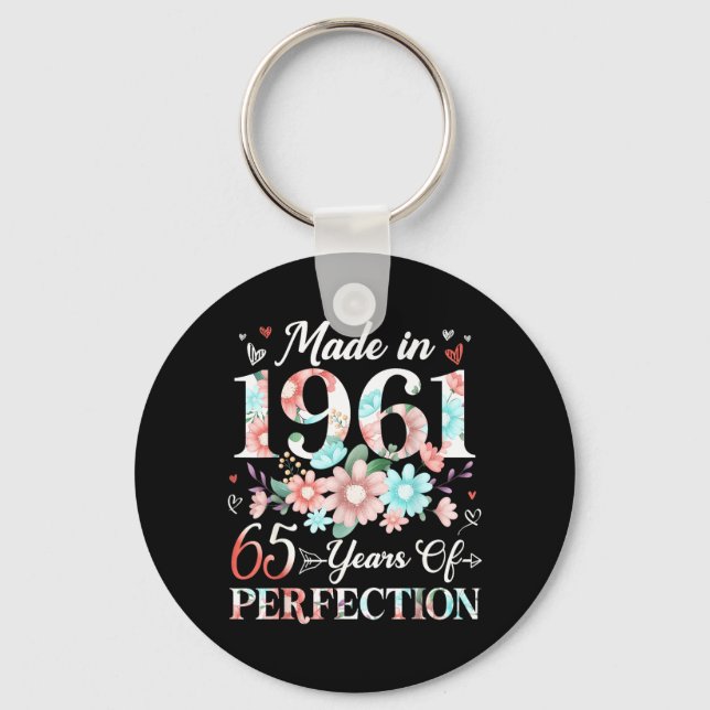 Porte-clés 65 ans faits en 1961 Floral 65e anniversaire (Recto)