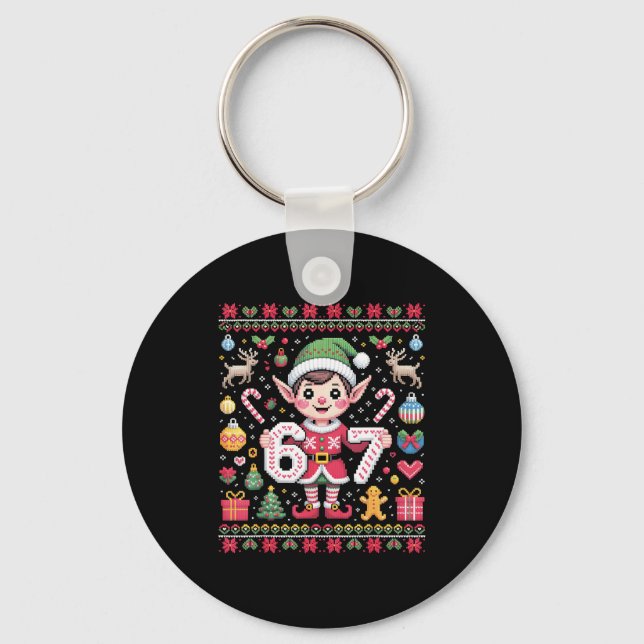 Porte-clés 67 Christmas Elf Ugly Sweater Cute 6 7 Meme Xmas B (Recto)