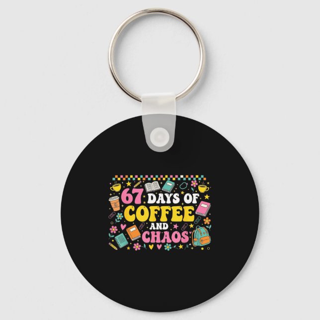 Porte-clés 67 Days Of School Coffee Lover Teachers Retro Six  (Recto)