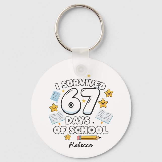 Porte-clés 67 Jours d'École Drôle Nom Personnalisé (Recto)