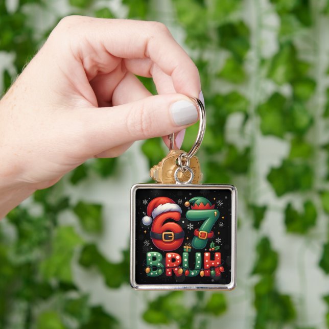 Porte-clés 67 Meme Six Seven Bruh Drôle de Noël 6 7 (main)