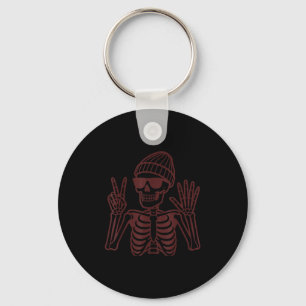 Porte-clés 67 Squelette d'Halloween Signe de Paix Drôle Mème