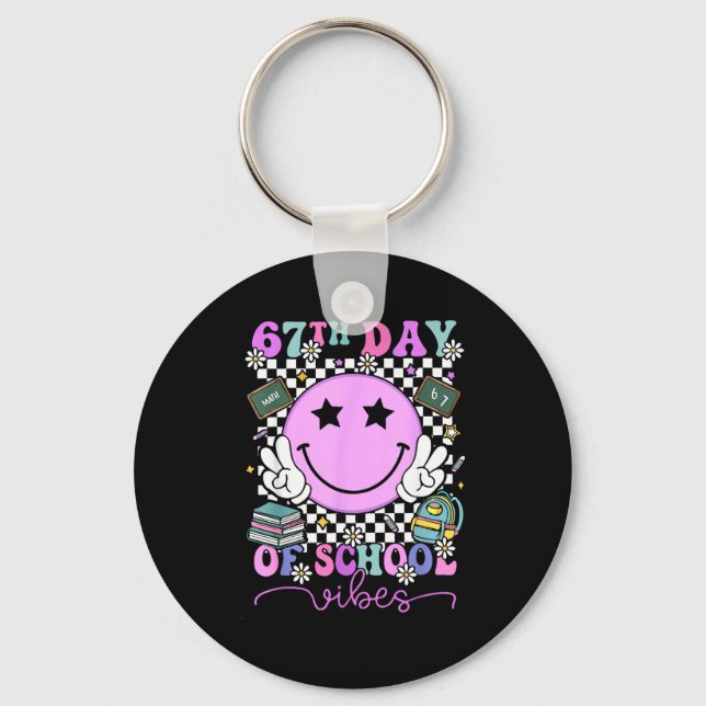 Porte-clés 67th Day Of School Vibes Groovy Retro 100 Days Of  (Recto)