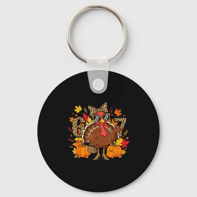 Porte-clés 6 7 Thanksgiving Funny Leopard Bow Turkey Six Seve (Recto)