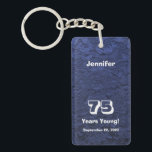 Porte-clés 75th Birthday 75 Years Young Blue Rag Dolls<br><div class="desc">This cheery blue Keychain, in our cute rag dolls pattern, is a fun 75th Birthday Party favor for someone who is still a kid at heart - "75 Years Young". This key chain has an embossed-like look, but there is no indication of embossing to the touch. Personalized name and age....</div>