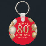 Porte-clés 80e Anniversaire des Ballons Rouge et Or<br><div class="desc">80e fête d'anniversaire Ballons rouges et or et Porte - clé Confetti. Pour plus de personnalisation, cliquez sur le bouton "Customiser" et utilisez notre outil de conception pour modifier ce modèle.</div>